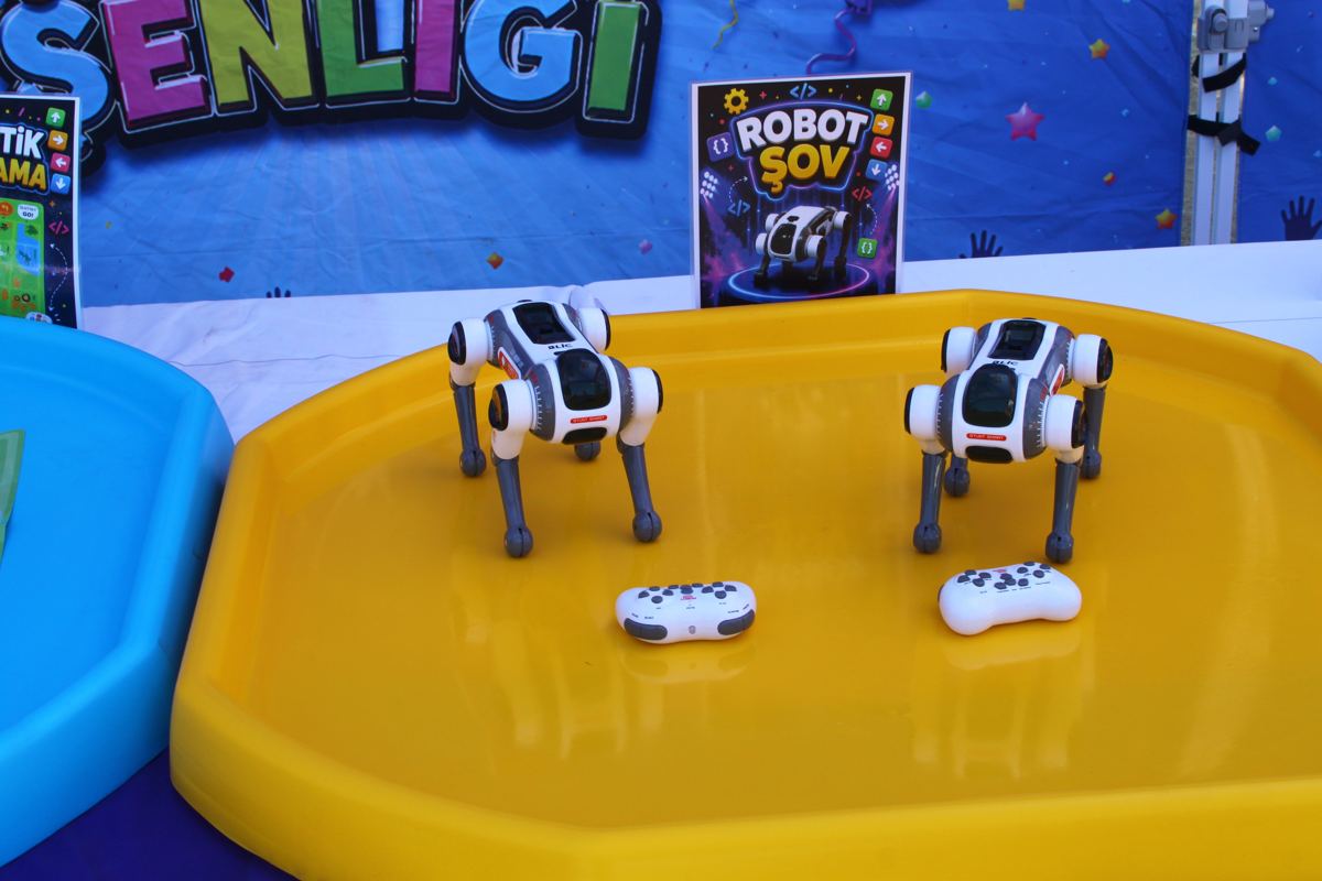 Robotik kodlama atölyesindeki robot köpekler